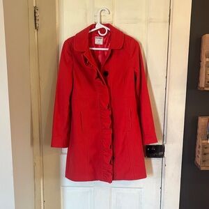 Old Navy Women's deep coral red Trench Coat with Ruffle Detail